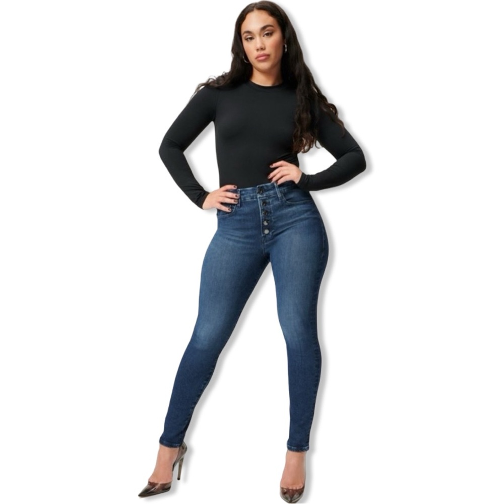 Good American Good Legs Skinny High Rise Button Fly Jeans in Blue830 Size 6/28 - Picture 2 of 15